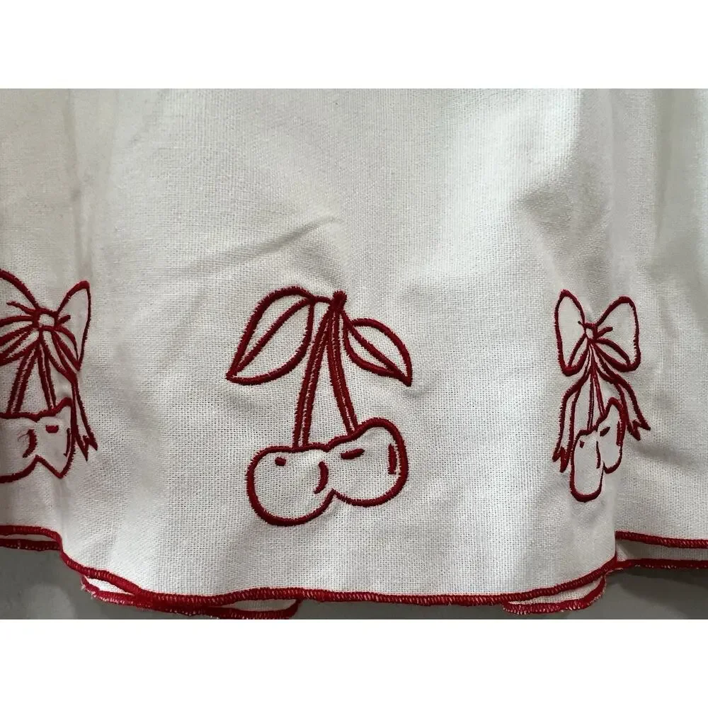 NWT Thirty/Thirty LA White Red Cherry Print Linen Blend 2 Piece skirt Set Size L - Picture 6 of 10
